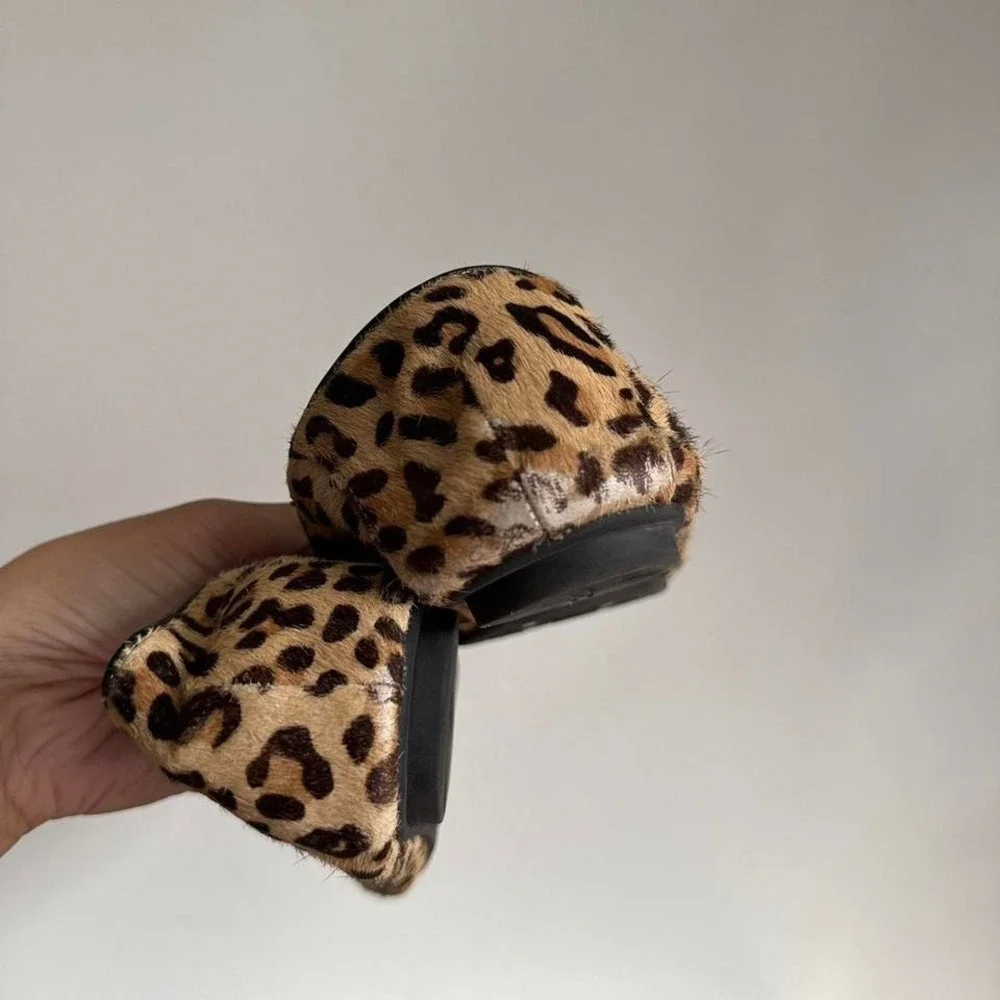 Leopard pony‎ hair ballet flat size 8.5 rhinestone bow brown black